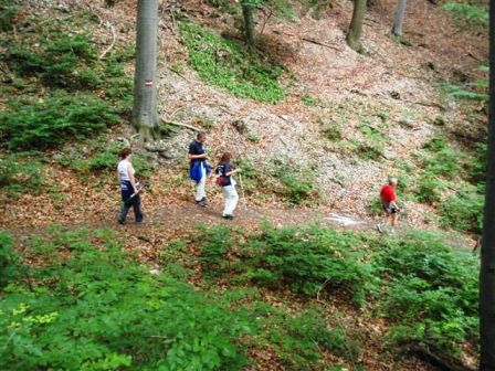Die Gruppe am steilen Abstieg Richtung Kaltenleutgeben