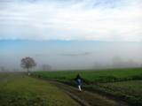Die Sonne kmpft sich durch den Nebel bei Schauersberg